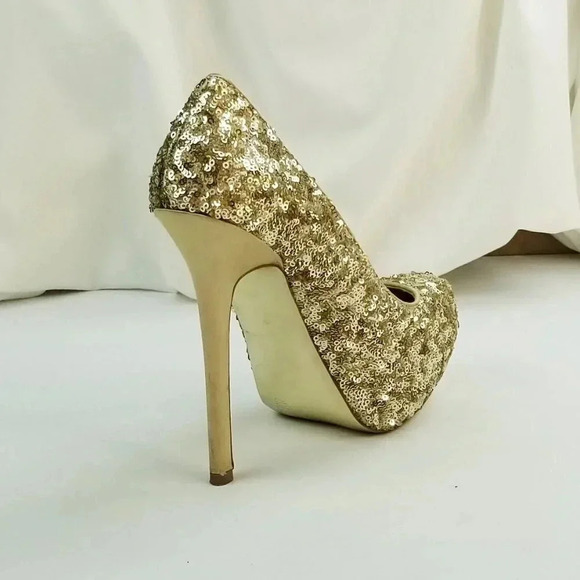 Steve Madden Size 6.5M Bitter Platform Gold Sequin Stiletto Heel Women's Pumps - Picture 7 of 12
